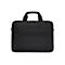 Schwarze Laptoptasche mit Griff, Reißverschluss und Tragegurt.