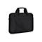 Schwarze Laptoptasche mit Griff und Schulterriemen, vor weißem Hintergrund.