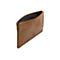 Hellbraune, offene Laptoptasche aus Leder, mit Reißverschluss und schwarzem Innenfutter.