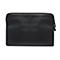 Schwarze Laptoptasche mit Reißverschluss und Lederoptik, vor weißem Hintergrund.