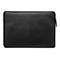 Schwarze Laptoptasche aus Leder mit Reißverschluss.