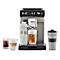 Espressomaschine mit Latte Macchiato, Eis-Kaffee und Kaffeebecher.