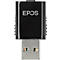 Black USB dongle with white EPOS logo, with USB connector.