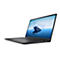 Ein schwarzer Laptop in Schräglage vor weißem Hintergrund. Auf dem Bildschirm sind blaue Rechtecke und Felsen abgebildet, darunter Dell Technologies.