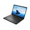 Ein grauer Laptop, leicht geöffnet, vor weißem Hintergrund. Auf dem Bildschirm ist ein blaues Design mit Bergen und Säulen zu sehen.