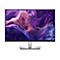 Ein Dell Monitor mit einem lila-blauen Hintergrund. Der Monitor steht auf einem silbernen Ständer. Auf dem Ständer ist das Dell Logo zu sehen.
