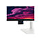 Nahaufnahme eines schwarzen Monitors mit rosa-lila Hintergrund und Anschlüssen.