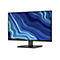 Un moniteur Dell affiche un motif abstrait bleu et blanc. Le moniteur repose sur un support noir, le fond est blanc.