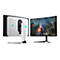 Ein Gaming-Monitor mit dem Alienware-Logo zeigt ein Spiel. Die Rückseite ist weiß mit dem Logo, die Front mit Spielszene.