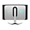 Rückseite eines schwarzen und grauen Alienware Monitors. Ein Alien-Logo leuchtet blau. Die Zahl 32 leuchtet ebenfalls blau.