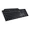 Schwarze Tastatur mit silberfarbenem Rand, Standard-Layout mit Tasten und Ziffernblock.