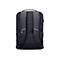 Rucksack-Rückseite, schwarz, mit gepolsterten Trägern, Rückenteil und Tragegriff. Auf den Trägern reflektierende Elemente und ein Dell-Logo.