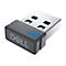 Ein Dell USB-Adapter. Grau und silber. Mit Dell-Logo und blauem Symbol.