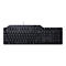 Schwarze Dell-Tastatur, auf weißem Hintergrund. Buchstaben und Zahlen sind deutlich sichtbar. Kabel ist angeschlossen.