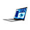 Graues Laptop-Design. Der Bildschirm zeigt Code und eine blaue Grafik. Blickwinkel von unten.