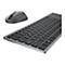 Drahtloses Tastatur- und Maus-Set in Grau, auf weiÃŸem Hintergrund. Die Tastatur hat schwarze Tasten. Der Maus hat ein Rad und Seitentasten.