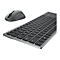 Graue Tastatur mit schwarzen Tasten und graue Maus auf weiÃŸem Hintergrund.