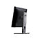 Der Monitor zeigt die Rückseite, ein dunkler Bildschirm und ein silberner Ständer mit Dell-Logo. Der Ständer hat ein Loch.