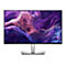 Ein Dell Monitor mit einem Bildschirm, der ein abstraktes, wirbelndes Muster in Lila, Pink und Blau zeigt. Der Monitor steht auf einem silbernen Standfuß.