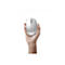 Souris grise tenue en main. Sur fond blanc.