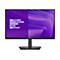 Ein Dell-Monitor vor weißem Hintergrund. Der Bildschirm zeigt ein violettes abstraktes Design, links Balkendiagramme.