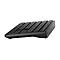 Schwarze Tastatur im Profil vor weißem Hintergrund. Tasten in Reihe angeordnet, leicht geneigt.