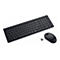 Draufsicht auf ein schwarzes kabelloses Tastatur-Maus-Set auf weißem Hintergrund.