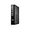Schwarzer Dell Mini-PC, von vorne gesehen. Oben befinden sich ein Einschaltknopf und Audioanschlüsse. USB-Anschlüsse und Dell-Logo.