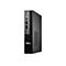 Mini PC Dell noir, vue de côté. Un bouton d'alimentation et des ports sont situés en haut.