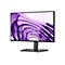 Ein schwarzer Dell-Monitor. Der Bildschirm zeigt ein violettes abstraktes Muster. Der Monitor hat einen schwarzen Rahmen und steht auf einem schwarzen Sockel. Auf dem Rahmen steht das Wort DELL.