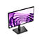 Der Monitor zeigt ein lila Muster. Er steht auf einem grauen Fuß. Schwarzer Rahmen.