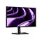 Ein schwarzer Dell-Monitor. Der Bildschirm zeigt ein violettes, fließendes, abstraktes Muster. Der Monitor steht auf einem schwarzen Standfuß.