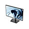 Ein schwarzer Dell-Monitor vor weißem Hintergrund. Der Bildschirm zeigt ein blaues, abstraktes Design.