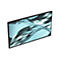 Ein schwarzer Monitor, der diagonal steht, mit einem hellblauen Hintergrund, auf dem sich silberne, fließende Formen befinden. Das Dell-Logo ist unten rechts zu sehen.
