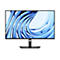 Ein Dell Monitor mit schwarzem Rahmen, Display mit blau-weißer Grafik. Schwarzer Standfuß mit Dell Logo.