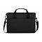 Schwarze Laptoptasche mit Tragegriff und Schultergurt. Auf der Vorderseite befindet sich eine weitere kleinere Tasche.