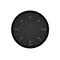 Runder, schwarzer Lautsprecher auf weißem Hintergrund. Oben befinden sich Bedienelemente und Symbole.