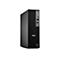 Schwarzer Dell-Desktop-PC vor weißem Hintergrund. Vertikal mit Rillen vorne und Ports auf der rechten Seite.