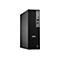 Ein schwarzer Dell-Desktop-PC vor weißem Hintergrund. Er hat eine geriffelte Front, USB-Anschlüsse und das Dell-Logo.