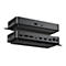 Zwei schwarze Dockingstationen mit verschiedenen Anschlüssen, wie HDMI und USB-C. Sie liegen übereinander.