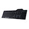 Schwarze Dell Tastatur mit Nummernblock. Silberner Rand, Dell Logo rechts.