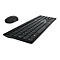 Schwarzes drahtloses Tastatur- und Maus-Set auf weißem Hintergrund.
