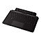 Schwarze Tastatur-Dockingstation für ein Tablet mit Touchpad und Anschlussleiste vor weißem Hintergrund.