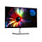 Dell Monitor mit einem farbenfrohen, abstrakten Hintergrund, weißer Ständer, Frontansicht.