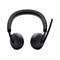 Schwarzes Dell-Headset mit Bügel, Ohrmuscheln und Mikrofon. Die Ohrmuscheln sind mit rotem Stoff verziert.