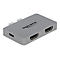 Grauer USB-C auf Dual HDMI Adapter von Delock mit zwei HDMI-Anschlüssen und einem USB-C-Anschluss.