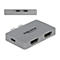 Grauer Delock USB-C Hub mit zwei HDMI-Anschlüssen und einem USB-C-Port, zwei USB-C-Stecker an der Seite.