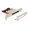 PC-Erweiterungskarte mit rotem Board, SATA-Anschluss und Metallblende vor weißem Hintergrund.
