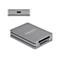 Graues Delock-Kartenlesegerät aus Metall mit USB-C-Anschluss vor weißem Hintergrund.