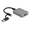 Grauer Delock Kartenleser mit USB-C und USB-A Anschlüssen vor weißem Hintergrund.